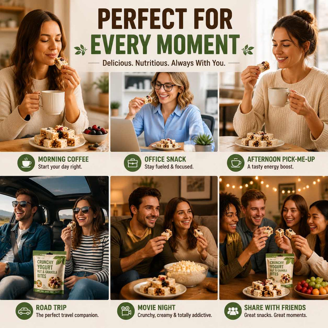 Crunchy yogurt nut granola bites packaging image